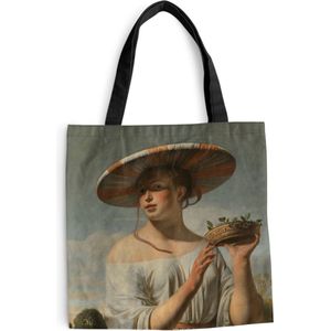 MuchoWow® Schoudertas - Strandtas - Big Shopper - Boodschappentas - Meisje met een brede hoed - Schilderij van Caesar Boëtius van Everdingen - 40x40 cm - Katoenen tas
