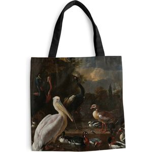 MuchoWow® Schoudertas - Strandtas - Big Shopper - Boodschappentas - Een pelikaan en ander gevogelte bij een waterbassin - Schilderij van Melchior d'Hondecoeter - 45x45 cm - Katoenen tas