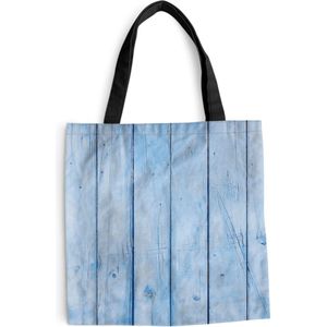 MuchoWow® Schoudertas - Strandtas - Big Shopper - Boodschappentas - Blauwe muur met een planken structuur - 40x40 cm - Katoenen tas