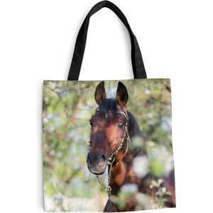 MuchoWow® Schoudertas - Strandtas - Big Shopper - Boodschappentas - Paarden - Bloesem - Lente - Dieren - 40x40 cm - Katoenen tas