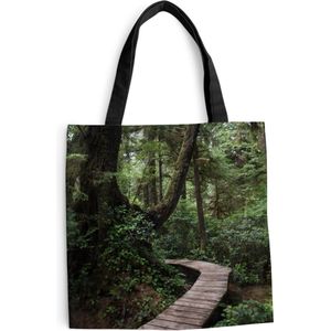 MuchoWow® Schoudertas - Strandtas - Big Shopper - Boodschappentas - Houten brug in de bemoste bossen van het regenwoud in Costa Rica - 45x45 cm - Katoenen tas