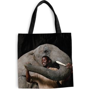 MuchoWow® Schoudertas - Strandtas - Big Shopper - Boodschappentas - Olifant - Man - Dieren - Zwart - 45x45 cm - Katoenen tas