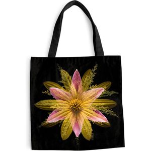 MuchoWow® Schoudertas - Strandtas - Big Shopper - Boodschappentas - Een gele bloem op de zwarte achtergrond - 40x40 cm - Katoenen tas
