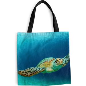 MuchoWow® Schoudertas - Strandtas - Big Shopper - Boodschappentas - Close-up foto van groene zeeschildpad - 40x40 cm - Katoenen tas