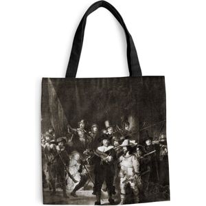 MuchoWow® Schoudertas - Strandtas - Big Shopper - Boodschappentas - De Nachtwacht in zwart-wit - Schilderij van Rembrandt van Rijn - 40x40 cm - Katoenen tas