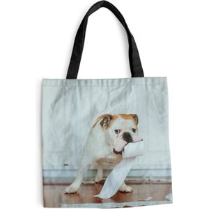MuchoWow® Schoudertas - Strandtas - Big Shopper - Boodschappentas - Hond spelend met wc-papier - 45x45 cm - Katoenen tas