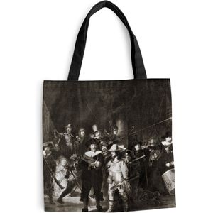 MuchoWow® Schoudertas - Strandtas - Big Shopper - Boodschappentas - De Nachtwacht in zwart-wit - Rembrandt van Rijn - 40x40 cm - Katoenen tas