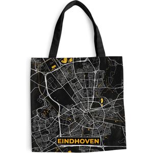 MuchoWow® Schoudertas - Strandtas - Big Shopper - Boodschappentas - Kaart - Eindhoven - Goud - Zwart - 40x40 cm - Katoenen tas