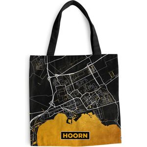 MuchoWow® Schoudertas - Strandtas - Big Shopper - Boodschappentas - Stadskaart - Hoorn - Goud - Zwart - 45x45 cm - Katoenen tas