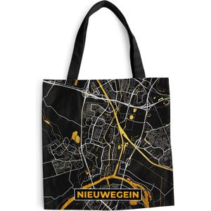 MuchoWow® Schoudertas - Strandtas - Big Shopper - Boodschappentas - Kaart - Nieuwegein - Goud - Zwart - 40x40 cm - Katoenen tas