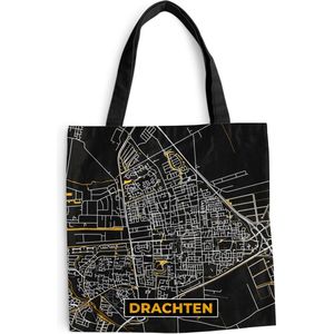 MuchoWow® Schoudertas - Strandtas - Big Shopper - Boodschappentas - Plattegrond - Drachten - Goud - Zwart - 45x45 cm - Katoenen tas - Stadskaart