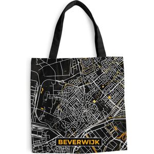 MuchoWow® Schoudertas - Strandtas - Big Shopper - Boodschappentas - Kaart - Beverwijk - Goud - Zwart - 45x45 cm - Katoenen tas