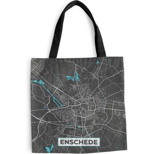 MuchoWow® Schoudertas - Strandtas - Big Shopper - Boodschappentas - Stadskaart - Enschede - Grijs - Blauw - 40x40 cm - Katoenen tas