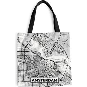 MuchoWow® Schoudertas - Strandtas - Big Shopper - Boodschappentas - Stadskaart - Amsterdam - Grijs - Wit - 40x40 cm - Katoenen tas