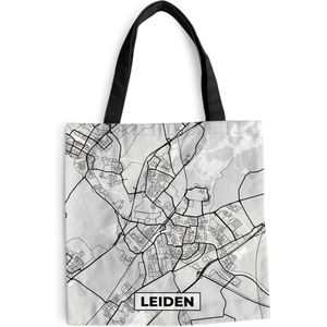 MuchoWow® Schoudertas - Strandtas - Big Shopper - Boodschappentas - Stadskaart - Leiden - Grijs - Wit - 40x40 cm - Katoenen tas