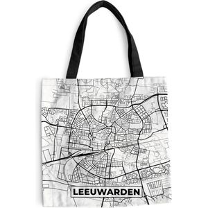 MuchoWow® Schoudertas - Strandtas - Big Shopper - Boodschappentas - Kaart - Leeuwarden - Zwart - Wit - 45x45 cm - Katoenen tas