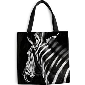 MuchoWow® Schoudertas - Strandtas - Big Shopper - Boodschappentas - Zebra - Dier - Wit - zwart wit - 40x40 cm - Katoenen tas
