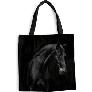 MuchoWow® Schoudertas - Strandtas - Big Shopper - Boodschappentas - Paard - Dier - Zwart - zwart wit - 40x40 cm - Katoenen tas