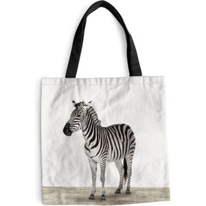 MuchoWow® Schoudertas - Strandtas - Big Shopper - Boodschappentas - Dieren - Zebra - Zwart - Wit - 45x45 cm - Katoenen tas