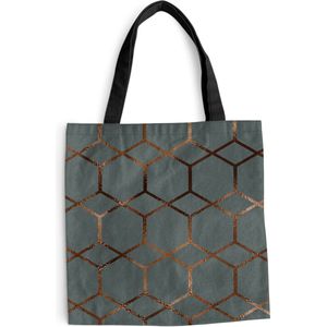 MuchoWow® Schoudertas - Strandtas - Big Shopper - Boodschappentas - Patronen - Luxe - Brons - Blauw - 45x45 cm - Katoenen tas