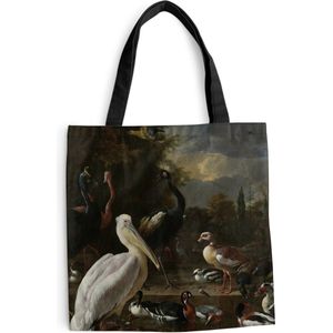 MuchoWow® Schoudertas - Strandtas - Big Shopper - Boodschappentas - Een pelikaan en ander gevogelte bij een waterbassin - Melchior d'Hondecoeter - 40x40 cm - Katoenen tas