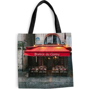 MuchoWow® Schoudertas - Strandtas - Big Shopper - Boodschappentas - Frankrijk - Parijs - Café - 45x45 cm - Katoenen tas