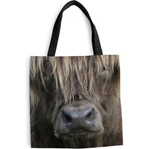 MuchoWow® Schoudertas - Strandtas - Big Shopper - Boodschappentas - Schotse Hooglander - Bruin - Neus - 45x45 cm - Katoenen tas