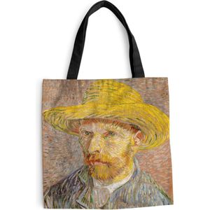 MuchoWow® Schoudertas - Strandtas - Big Shopper - Boodschappentas - Zelfportret met een strohoed - Vincent van Gogh - 40x40 cm - Katoenen tas