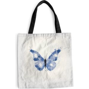 MuchoWow® Schoudertas - Strandtas - Big Shopper - Boodschappentas - Een illustratie van een blauwe vlinder - 40x40 cm - Katoenen tas