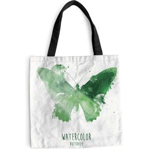 MuchoWow® Schoudertas - Strandtas - Big Shopper - Boodschappentas - Een illustratie van een groene vlinder - 40x40 cm - Katoenen tas