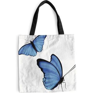 MuchoWow® Schoudertas - Strandtas - Big Shopper - Boodschappentas - Een illustratie van twee blauwe vlinders - 45x45 cm - Katoenen tas