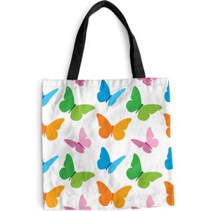 MuchoWow® Schoudertas - Strandtas - Big Shopper - Boodschappentas - Een illustratie van meerdere vlinders - 45x45 cm - Katoenen tas