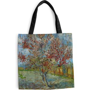 MuchoWow® Schoudertas - Strandtas - Big Shopper - Boodschappentas - De roze perzikboom - Schilderij van Vincent van Gogh - 40x40 cm - Katoenen tas