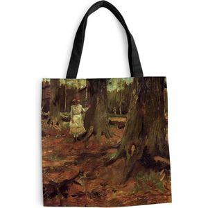 MuchoWow® Schoudertas - Strandtas - Big Shopper - Boodschappentas - Meisje in het bos - Schilderij van Vincent van Gogh - 45x45 cm - Katoenen tas