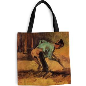 MuchoWow® Schoudertas - Strandtas - Big Shopper - Boodschappentas - Man stooping with stick or spade - Schilderij van Vincent van Gogh - 45x45 cm - Katoenen tas