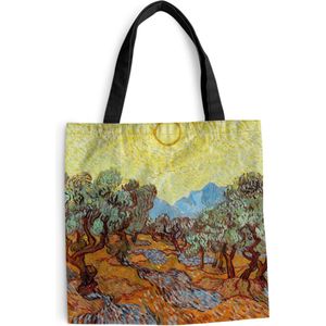 MuchoWow® Schoudertas - Strandtas - Big Shopper - Boodschappentas - Olijfbomen met gele hemel en zon - Schilderij van Vincent van Gogh - 40x40 cm - Katoenen tas