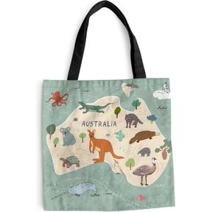 MuchoWow® Schoudertas - Strandtas - Big Shopper - Boodschappentas - Wereldkaart kinderen - Dieren - Australië - Jongens - Blauw - Kids - 40x40 cm - Katoenen tas