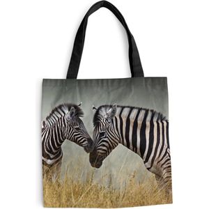 MuchoWow® Schoudertas - Strandtas - Big Shopper - Boodschappentas - Moeder zebra en haar jong - 45x45 cm - Katoenen tas