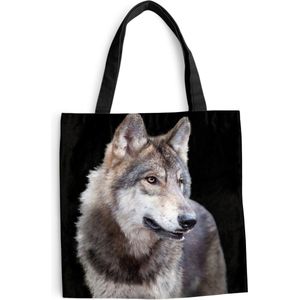 MuchoWow® Schoudertas - Strandtas - Big Shopper - Boodschappentas - Grijze wilde wolf - 40x40 cm - Katoenen tas