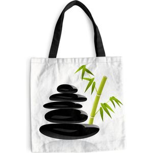 MuchoWow® Schoudertas - Strandtas - Big Shopper - Boodschappentas - Illustratie van zen stenen met bamboe - 40x40 cm - Katoenen tas