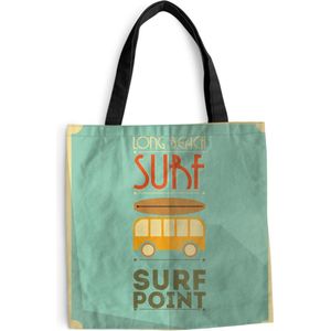 MuchoWow® Schoudertas - Strandtas - Big Shopper - Boodschappentas - Illustratie 'surf point' met een groene achtergrond - 40x40 cm - Katoenen tas