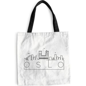 MuchoWow® Schoudertas - Strandtas - Big Shopper - Boodschappentas - Skyline ""Oslo"" met een witte achtergrond - 40x40 cm - Katoenen tas