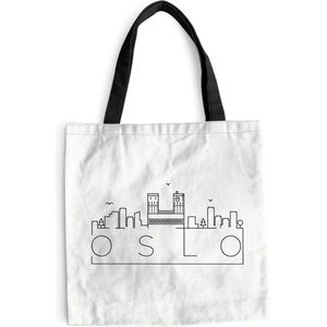 MuchoWow® Schoudertas - Strandtas - Big Shopper - Boodschappentas - Skyline ""Oslo"" met een witte achtergrond - 45x45 cm - Katoenen tas