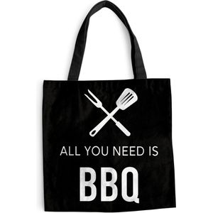 MuchoWow® Schoudertas - Strandtas - Big Shopper - Boodschappentas - Quotes - 'All you need is BBQ' - Spreuken - 40x40 cm - Katoenen tas