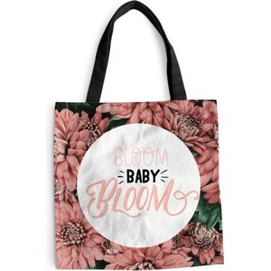 MuchoWow® Schoudertas - Strandtas - Big Shopper - Boodschappentas - Spreuken - 'Bloom baby bloom' - Quotes - 45x45 cm - Katoenen tas