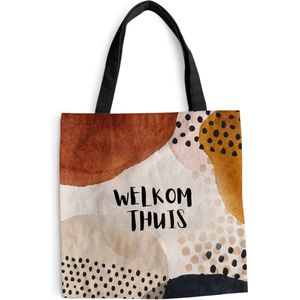 MuchoWow® Schoudertas - Strandtas - Big Shopper - Boodschappentas - Stippen - 'Welkom thuis' - Spreuken - Quotes - 45x45 cm - Katoenen tas