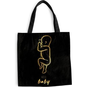 MuchoWow® Schoudertas - Strandtas - Big Shopper - Boodschappentas - Quotes - Hello baby - Goud - Geboorte - Spreuken - 40x40 cm - Katoenen tas