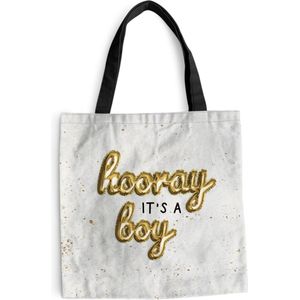 MuchoWow® Schoudertas - Strandtas - Big Shopper - Boodschappentas - Spreuken - Hooray it's a boy - Jongen - Quotes - Baby - 45x45 cm - Katoenen tas