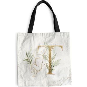 MuchoWow® Schoudertas - Strandtas - Big Shopper - Boodschappentas - Letters - T - Waterverf - Goud - 45x45 cm - Katoenen tas