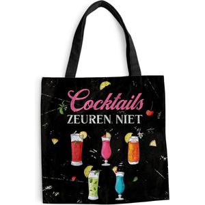 MuchoWow® Schoudertas - Strandtas - Big Shopper - Boodschappentas - Cocktail - Spreuken bordjes - Vintage - 40x40 cm - Katoenen tas - Cadeau voor vrouw - Cadeau voor man